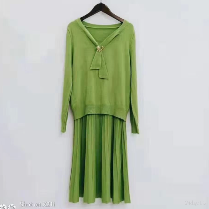 グリーン/セーター+スカート/セット